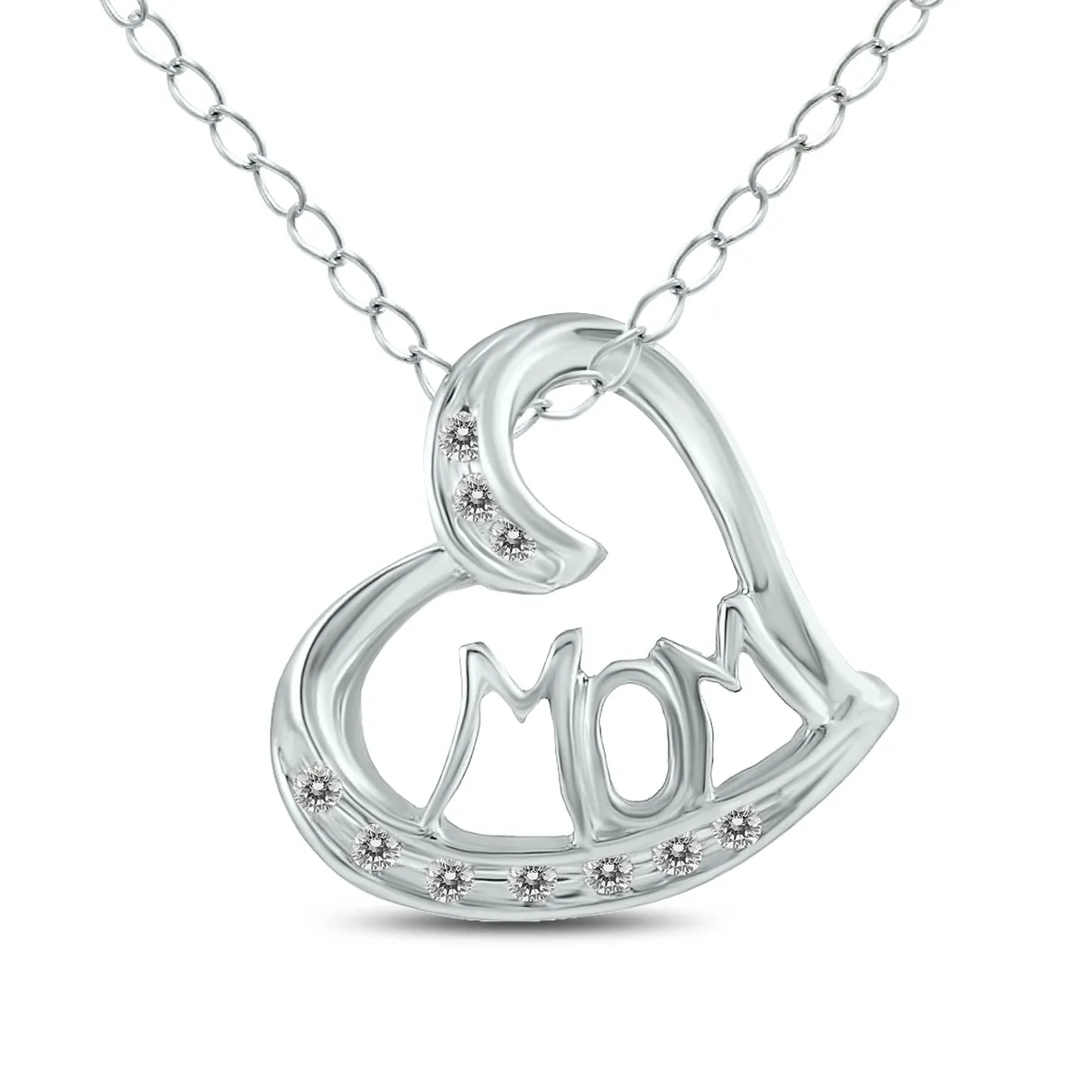 1/10 Carat Tw Mom Diamond Heart Pendant 10K White Gold