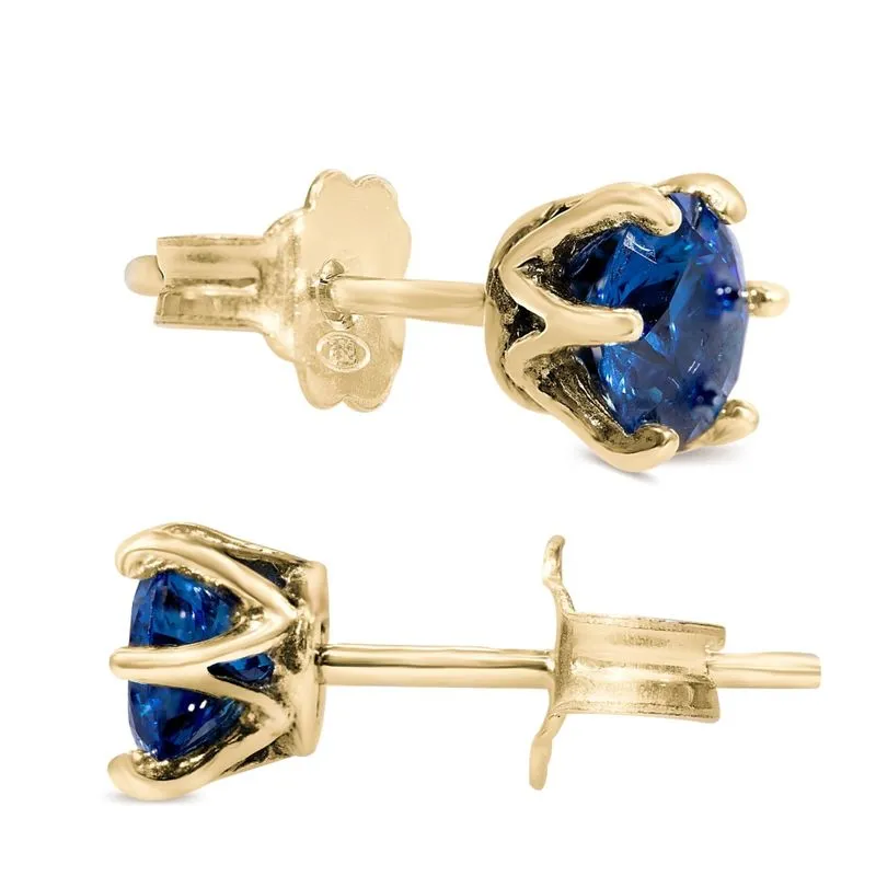 14K Gold Plated Blue CZ Stud Earrings - 5mm December Birthstone