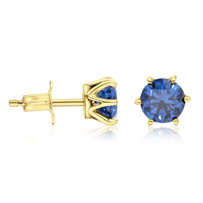 14K Gold Plated Blue CZ Stud Earrings - 5mm December Birthstone