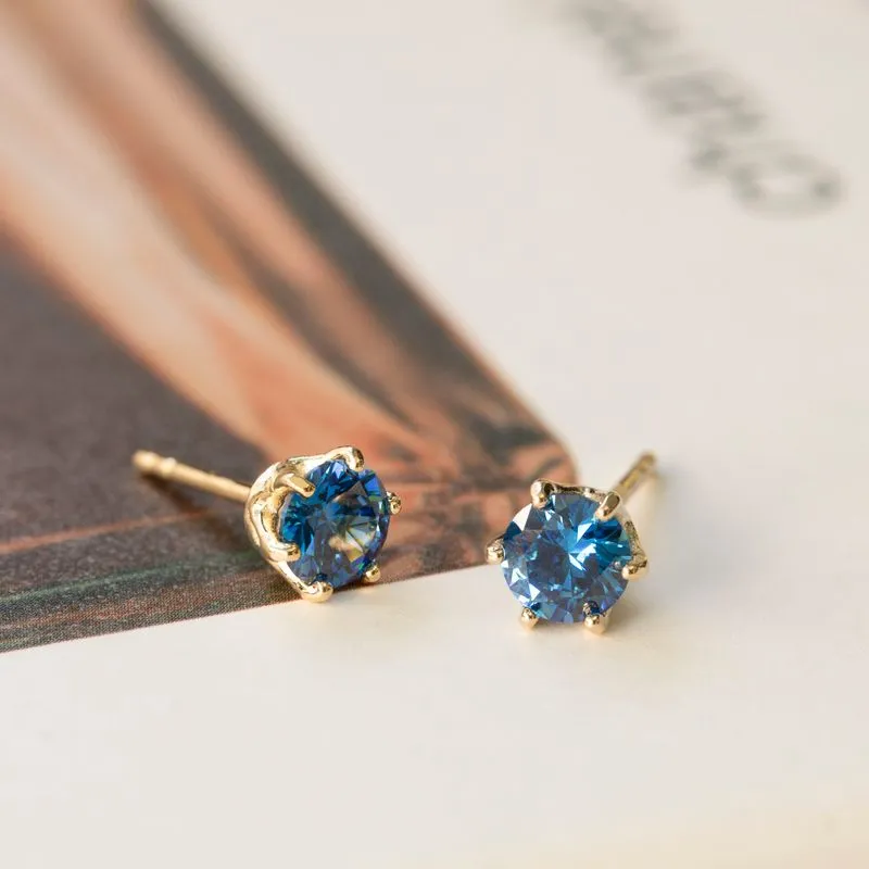 14K Gold Plated Blue CZ Stud Earrings - 5mm December Birthstone