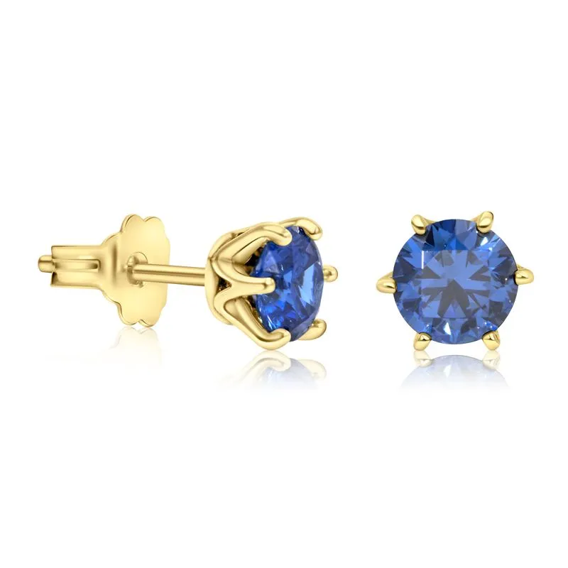 14K Gold Plated Blue CZ Stud Earrings - 5mm December Birthstone