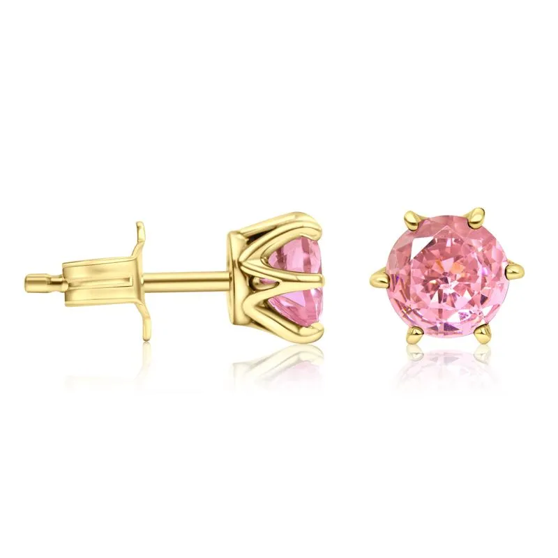 14K Gold Plated Pink CZ Stud Earrings - 5mm December Birthstone