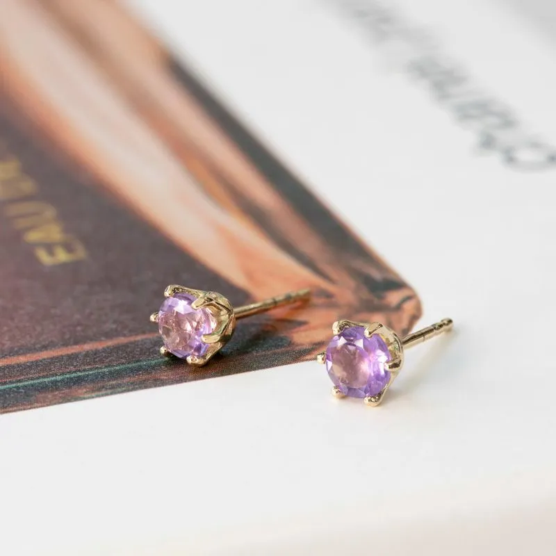 14K Gold Plated Pink CZ Stud Earrings - 5mm December Birthstone