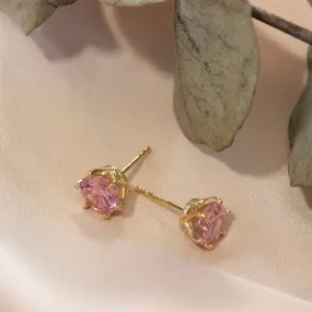 14K Gold Plated Pink CZ Stud Earrings - 7mm December Birthstone