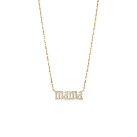 16"   2" 14 Karat Gold Plated CZ "mama" Necklace