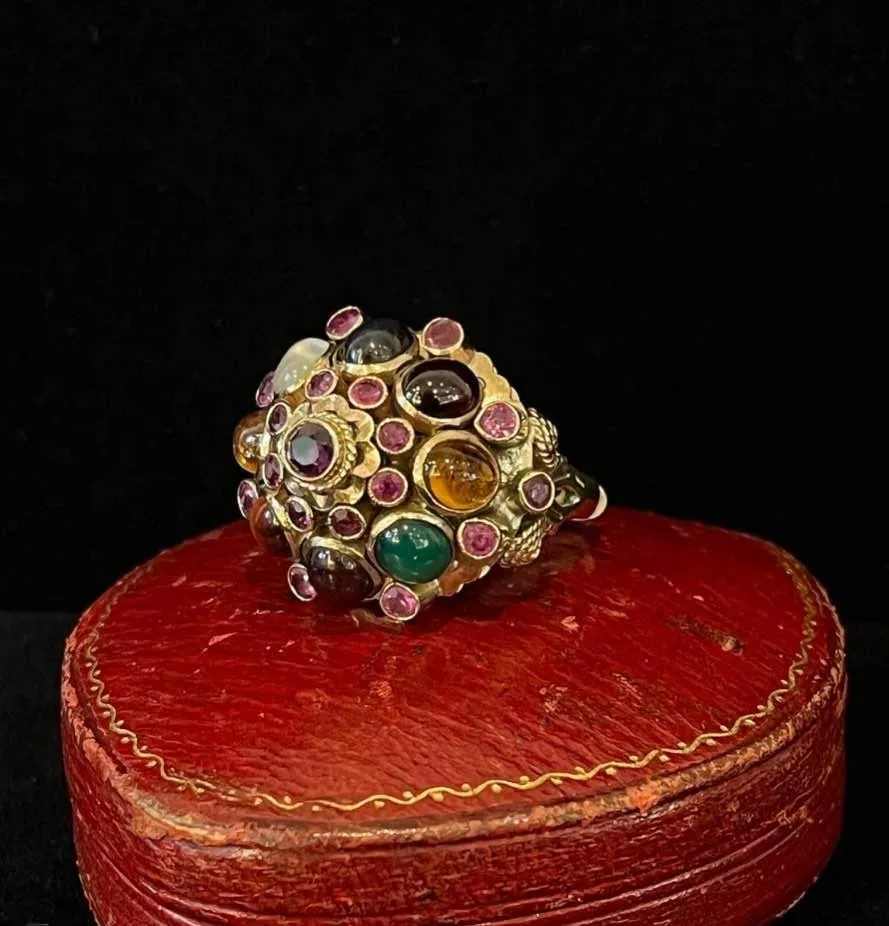 1950s Princess Gemstone Cluster Ring