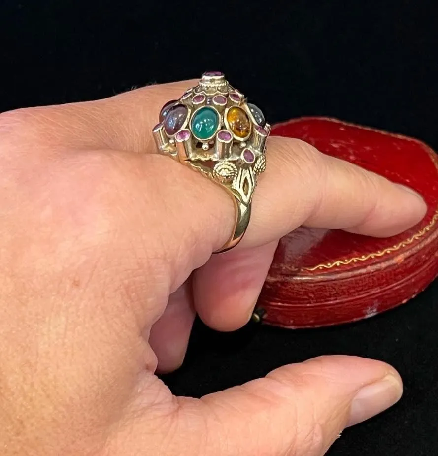 1950s Princess Gemstone Cluster Ring