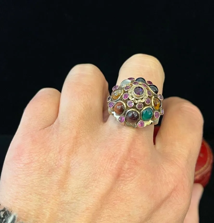 1950s Princess Gemstone Cluster Ring