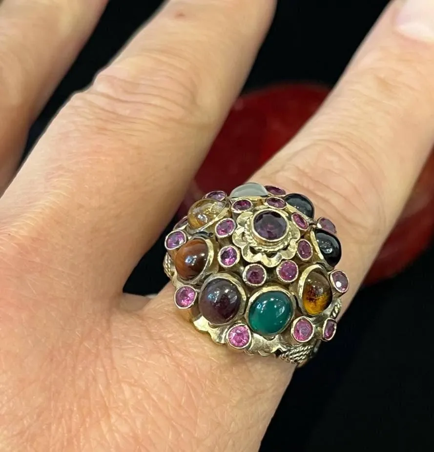 1950s Princess Gemstone Cluster Ring