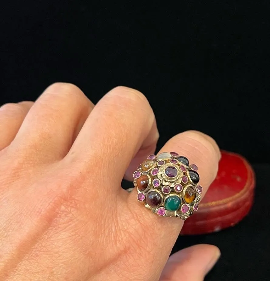 1950s Princess Gemstone Cluster Ring