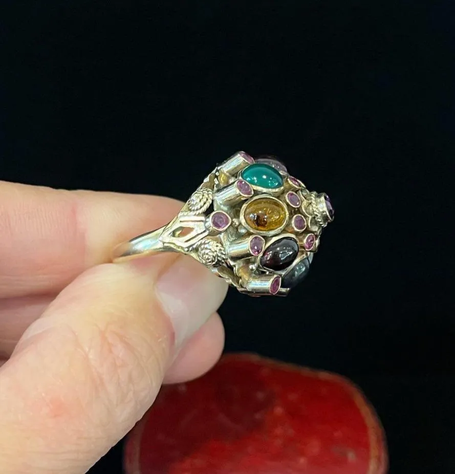 1950s Princess Gemstone Cluster Ring