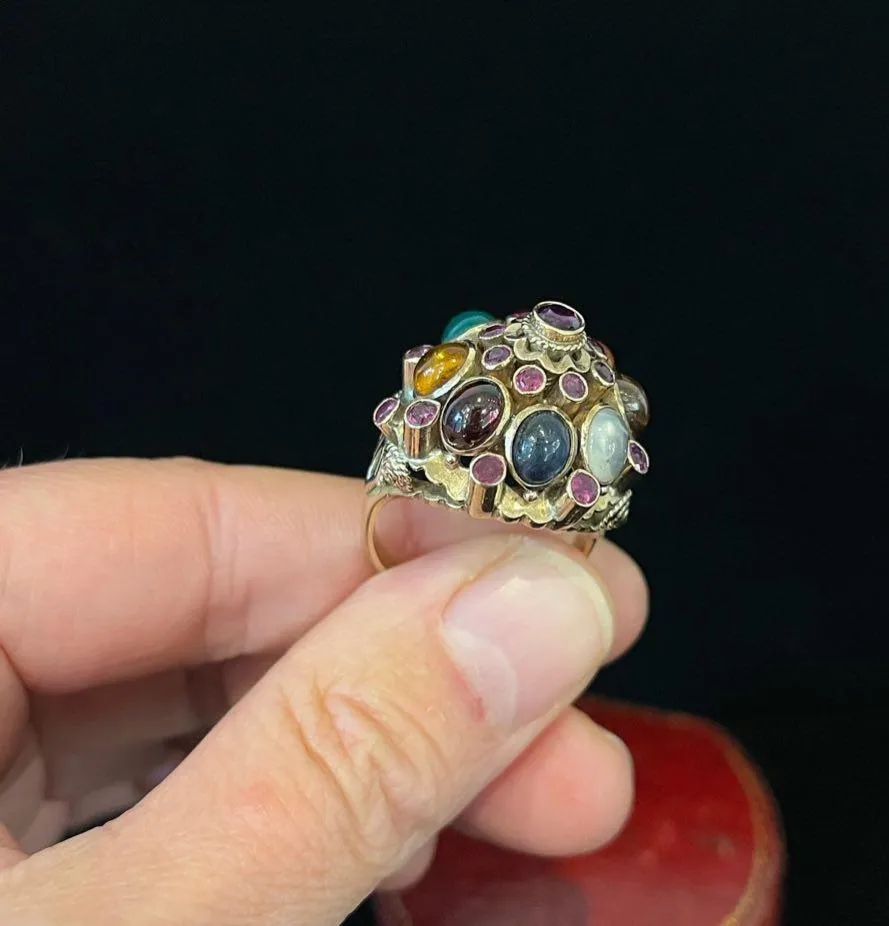 1950s Princess Gemstone Cluster Ring