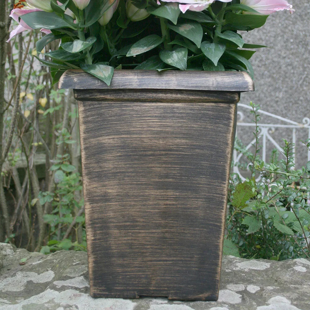 25cm Tall Square Gold Plant Pot