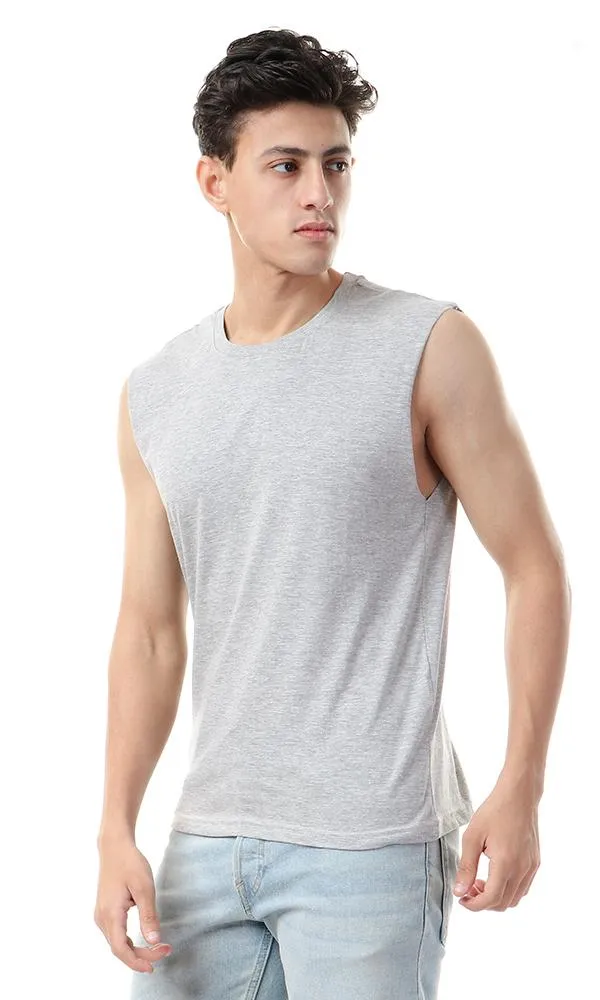 56688 Basic Heather Grey Round Neck Tank Top