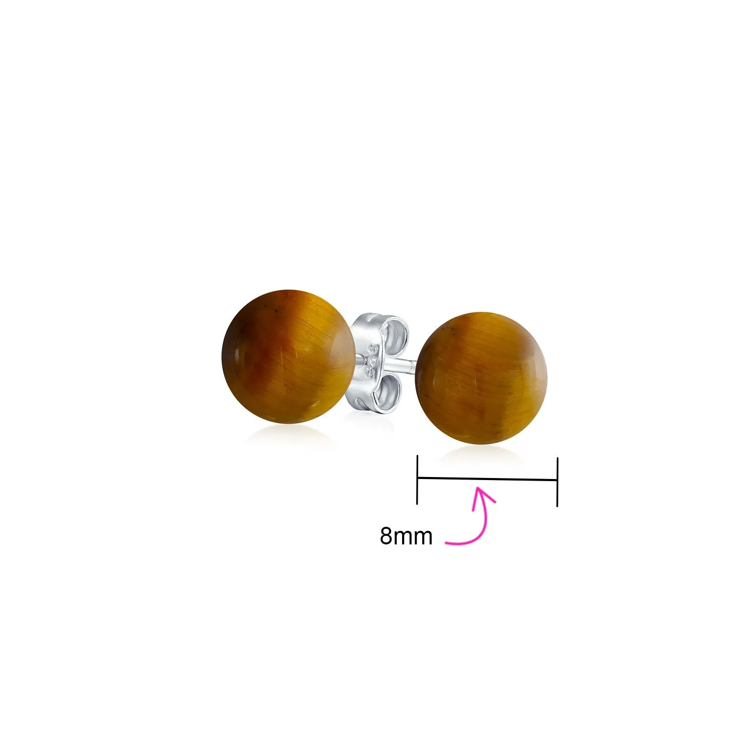 8mm Natural Gemstone Stud Earrings .925 Sterling Silver Birthstone Variety