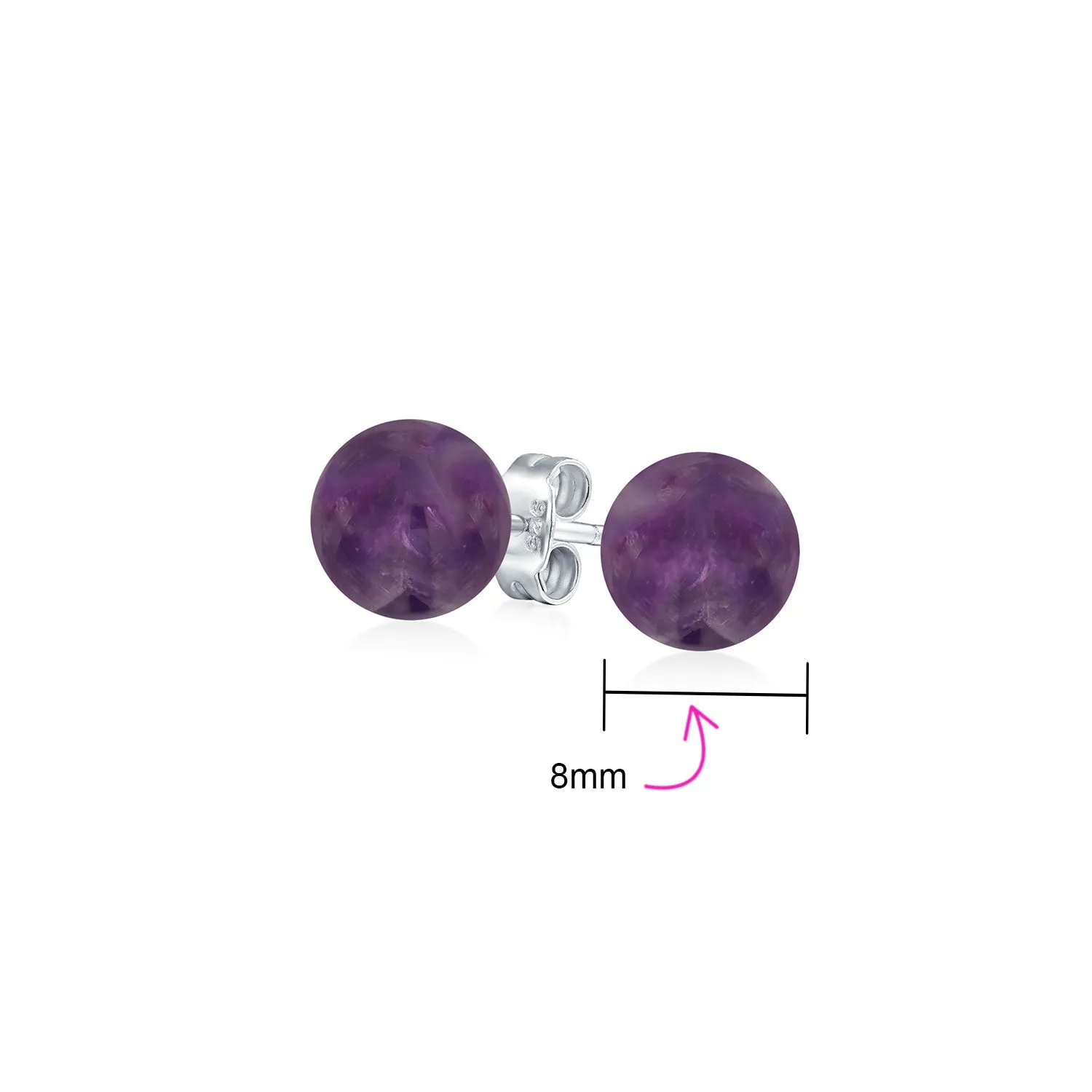 8mm Natural Gemstone Stud Earrings .925 Sterling Silver Birthstone Variety