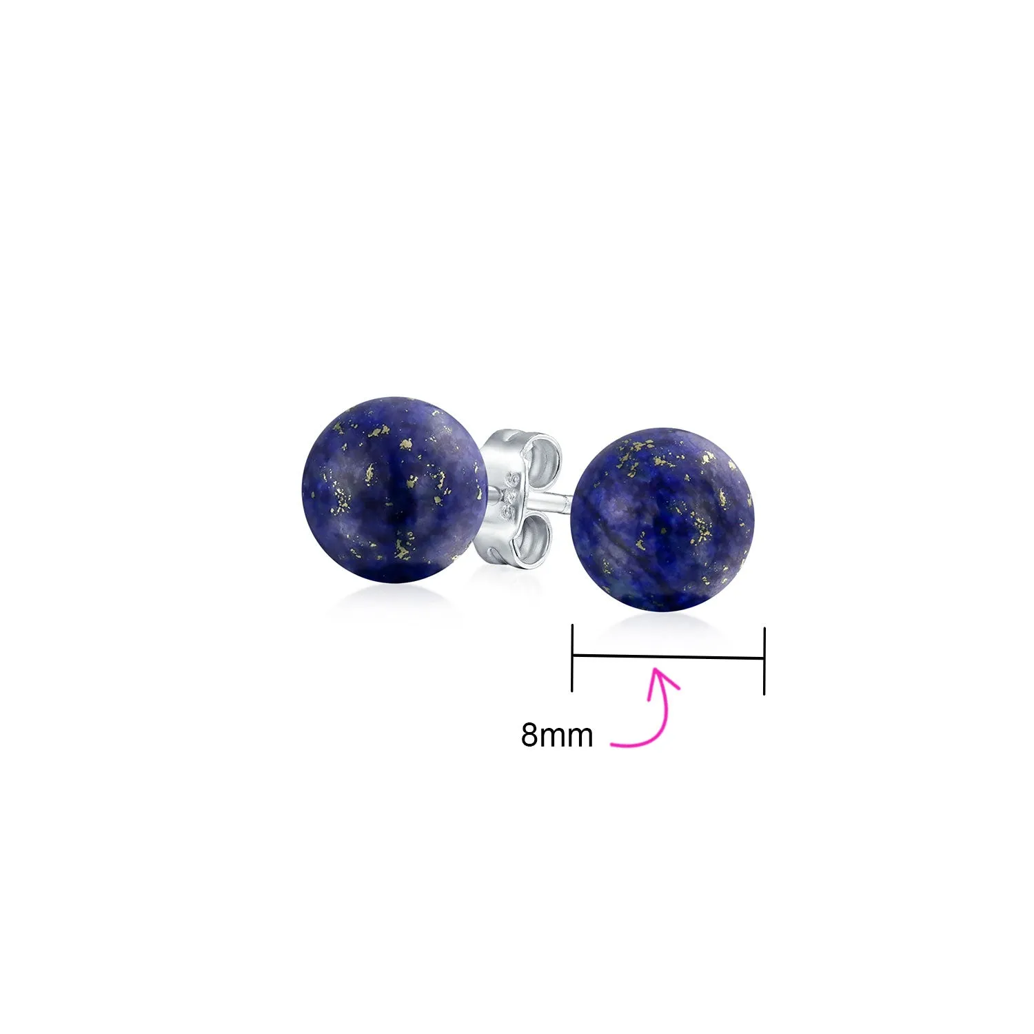 8mm Natural Gemstone Stud Earrings .925 Sterling Silver Birthstone Variety