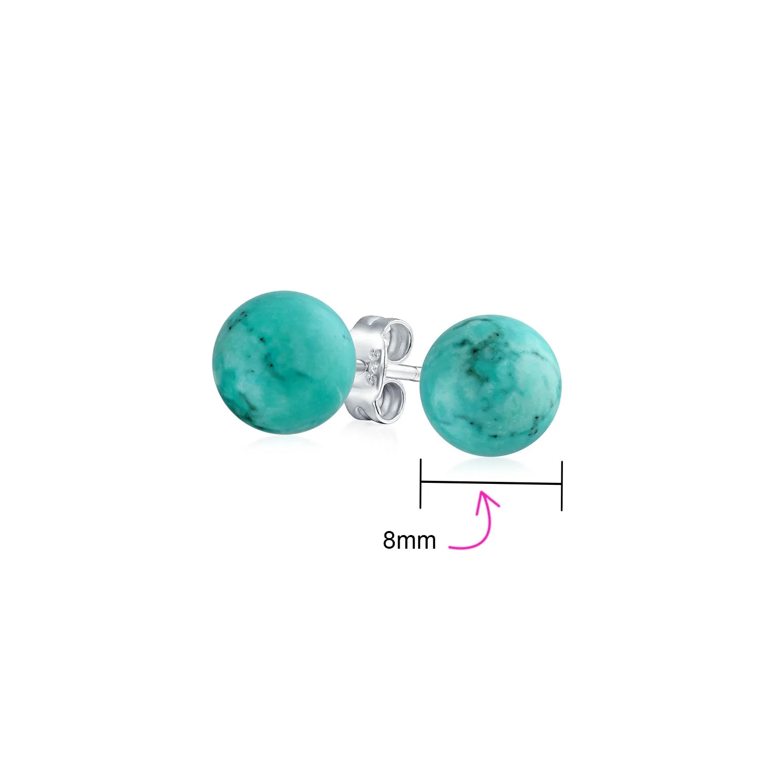 8mm Natural Gemstone Stud Earrings .925 Sterling Silver Birthstone Variety