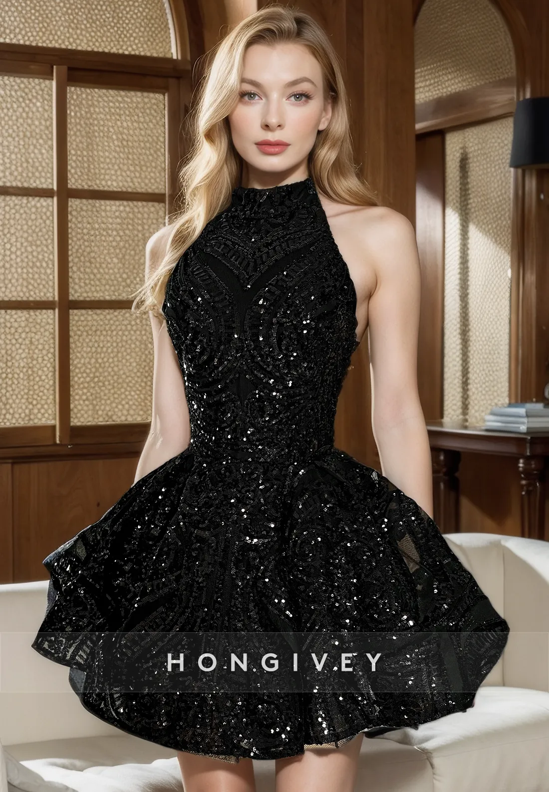 A-Line High Neck Sleeveless Appliques Party Evening Homecoming Dress