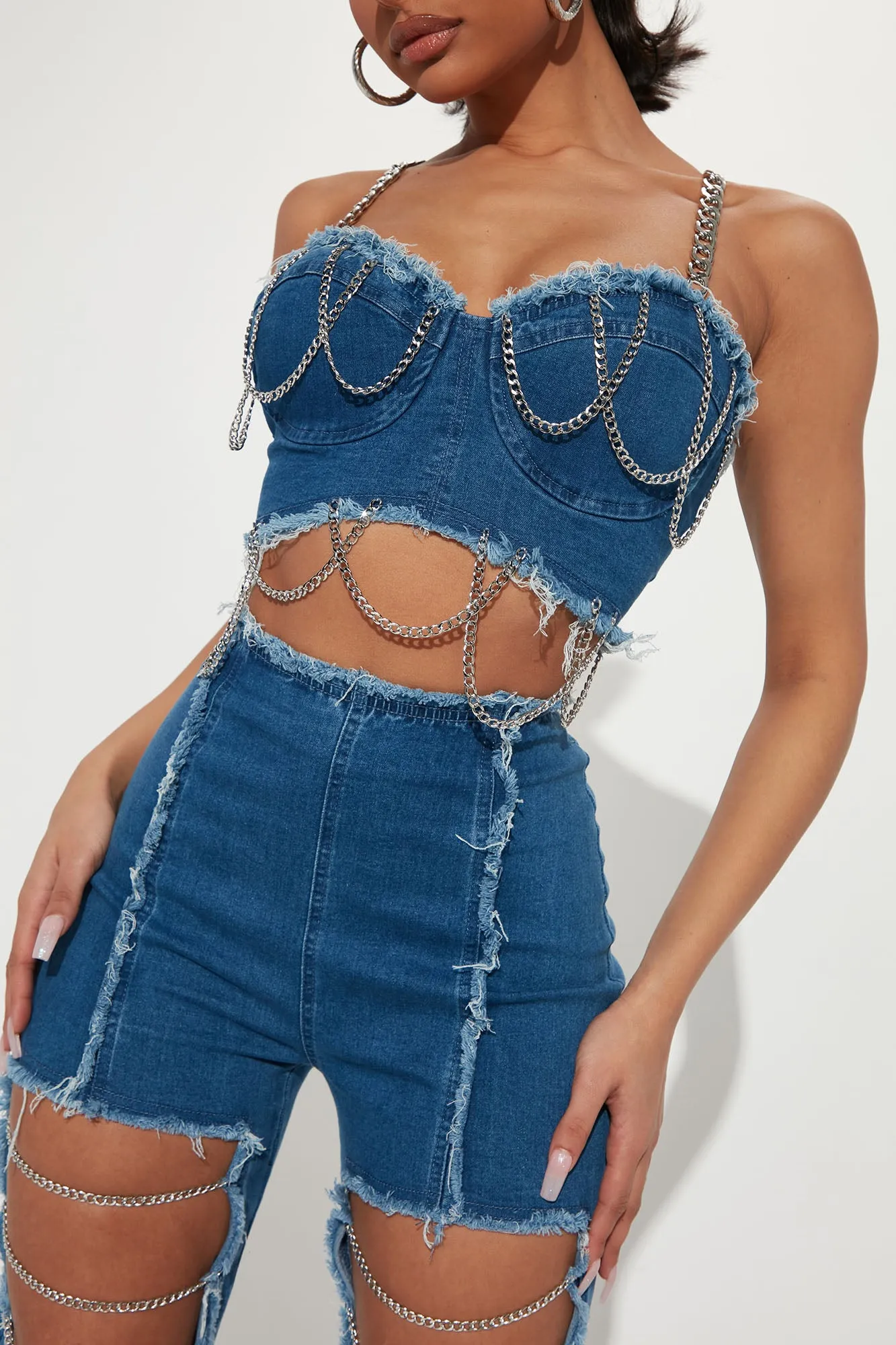 A Little Daring Chain Pant Set - Denim