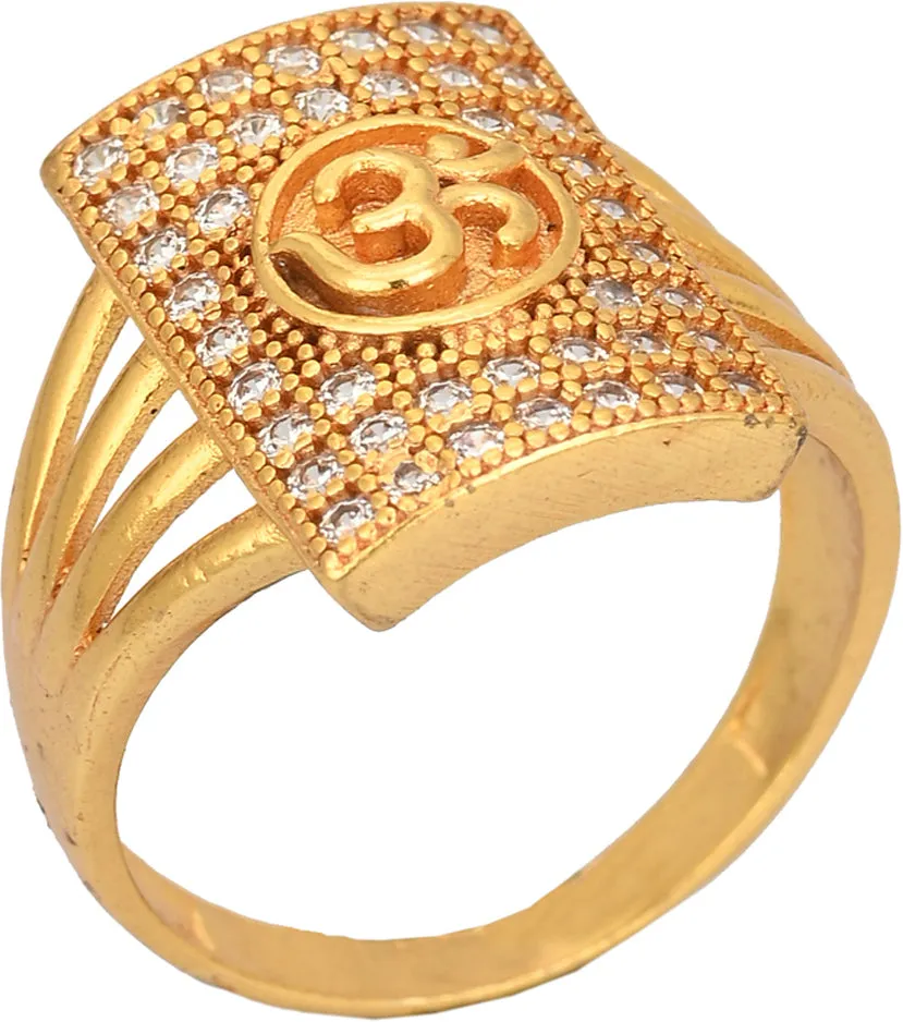 AanyaCentric Gold Plated American Diamond Ad Ring for Boys & Man