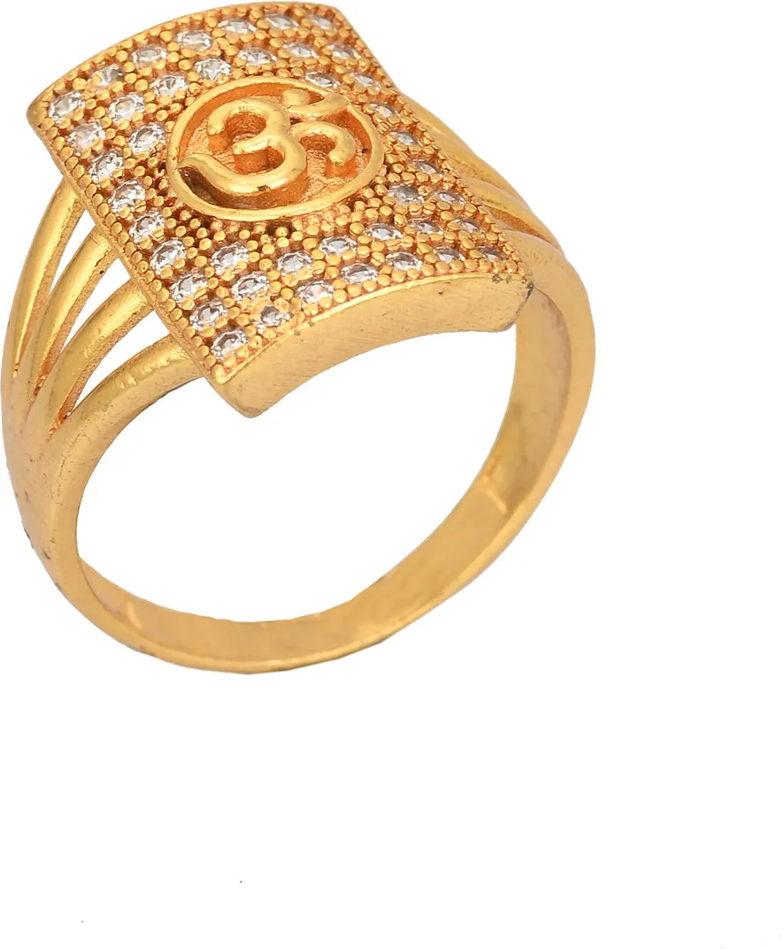 AanyaCentric Gold Plated American Diamond Ad Ring for Boys & Man