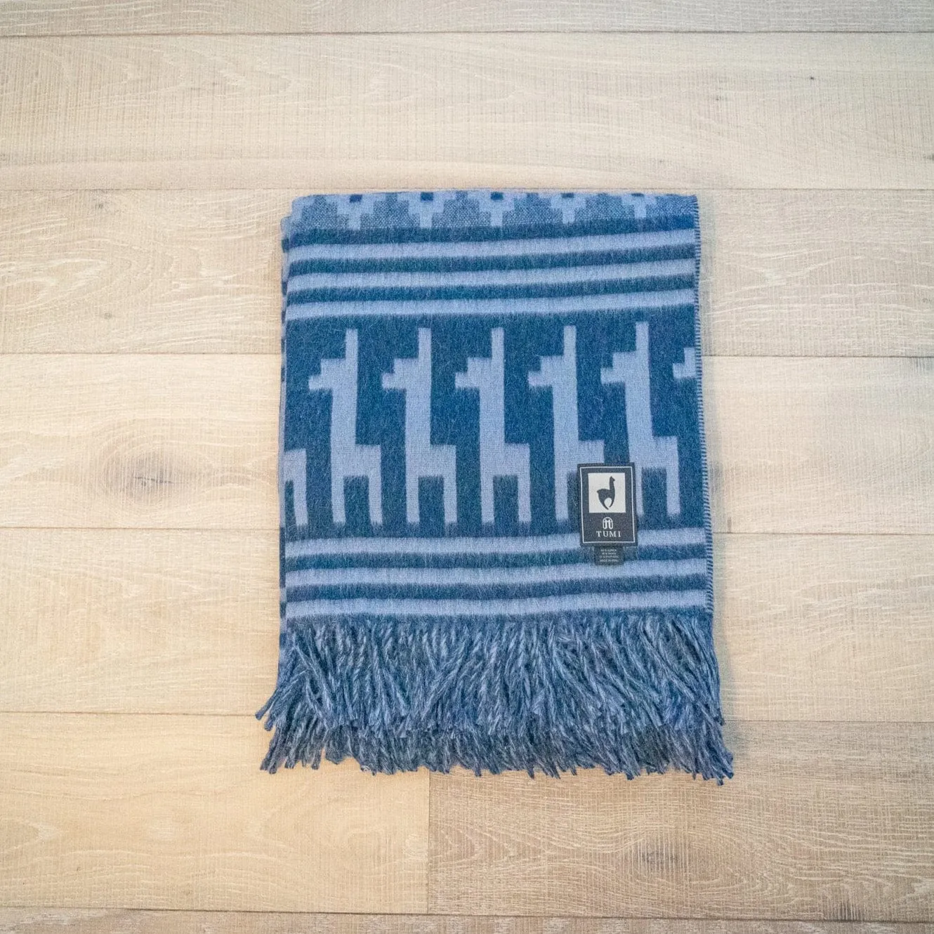 Alpaca Wool Throw Blanket - Alpaca Design (Blue) by Alpaca Threadz