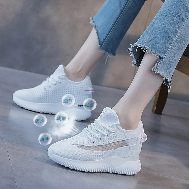 Amozae  2022 Women Summer Shoes New Sock Sneakers Platform Wedge Heel Dad Shoes Chunky Sneakers Pumps Breathable Comfy Shoes