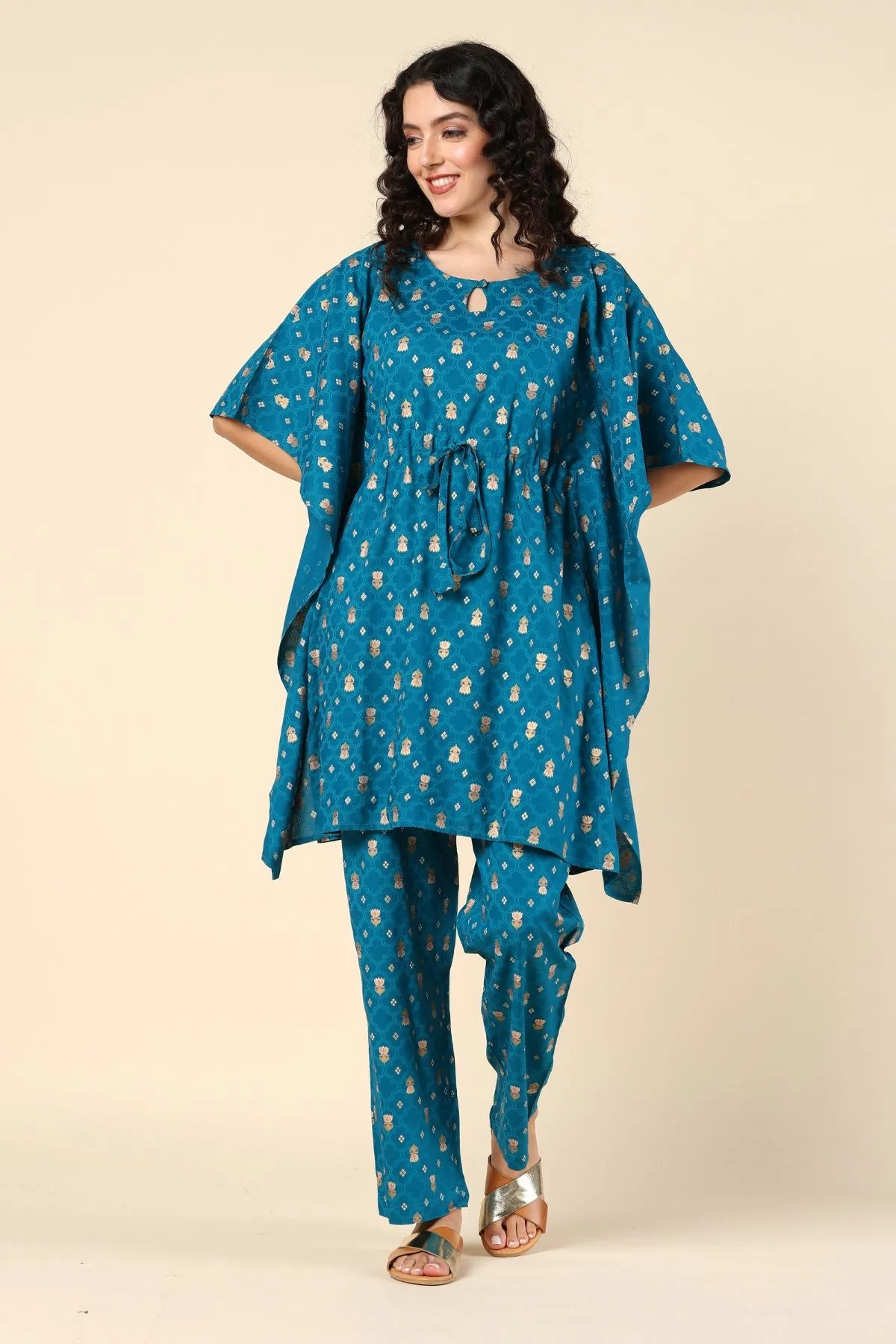 Aqua Blue Pregnancy Maternity Kaftan Set (Top & Bottom)