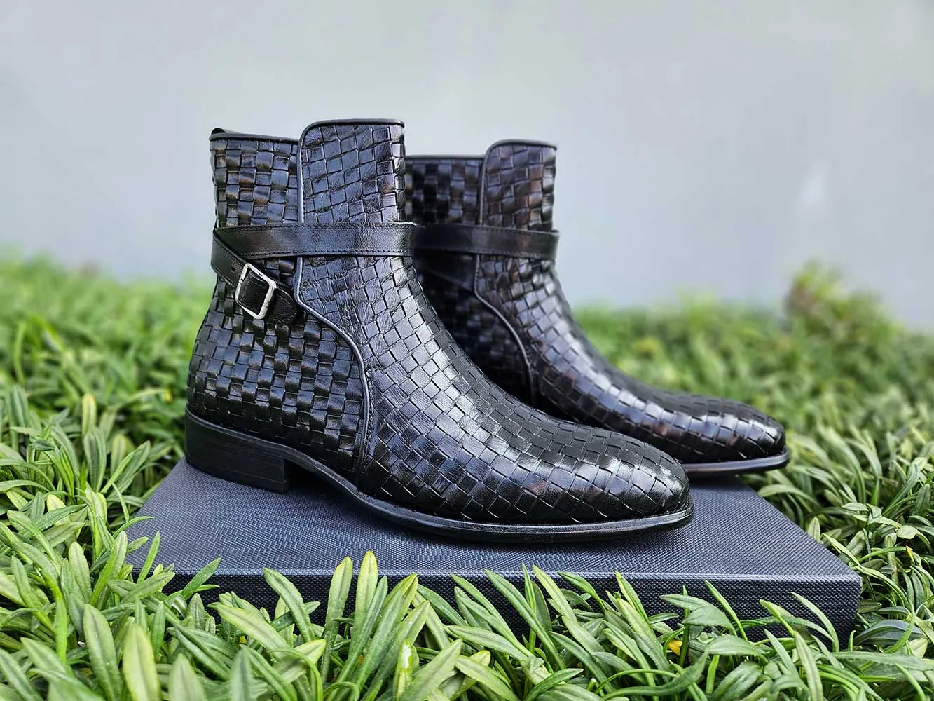 Basket Weave Calfskin Buckle Boot