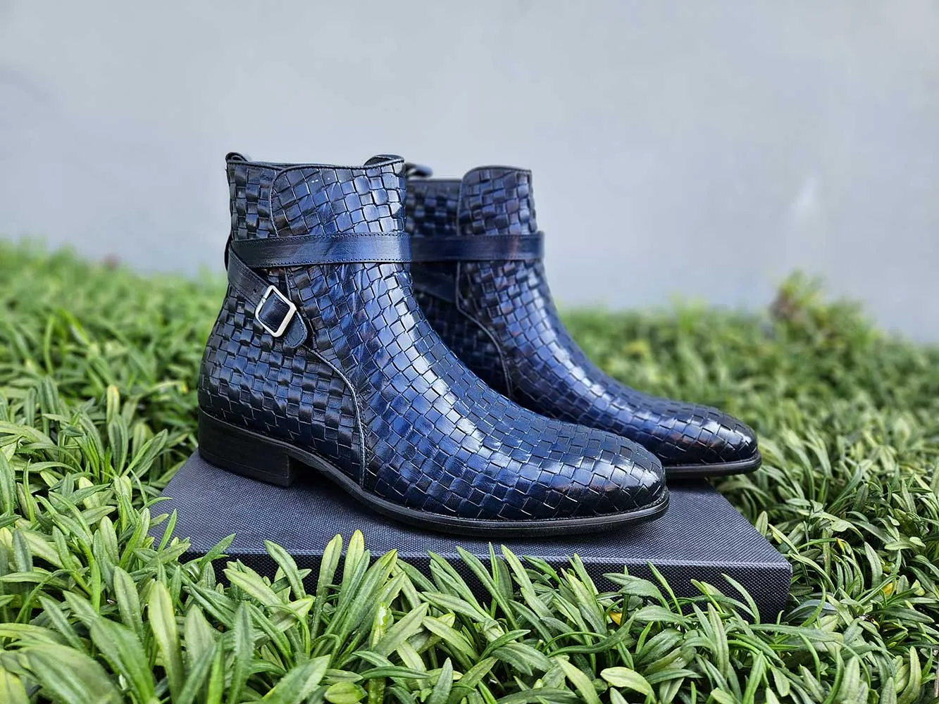 Basket Weave Calfskin Buckle Boot