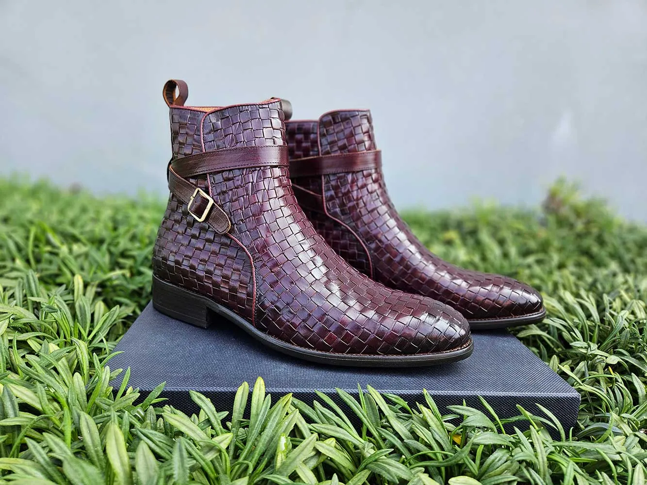 Basket Weave Calfskin Buckle Boot