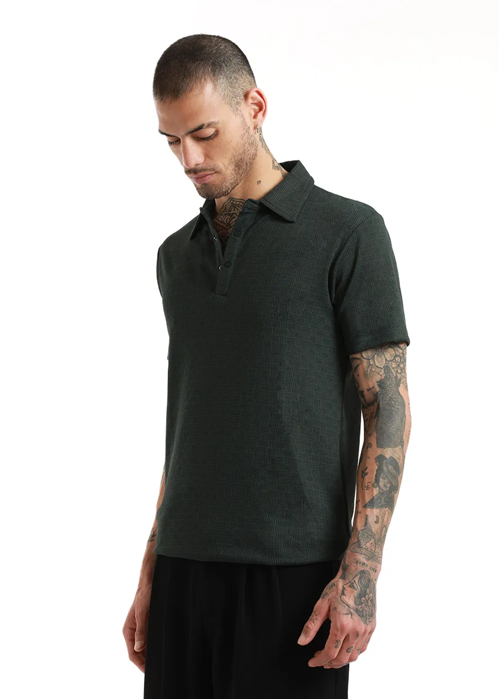 Basket Weave Olive Polo Tshirt