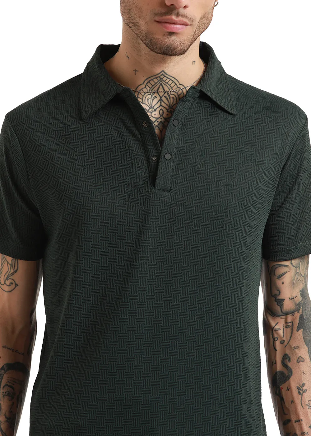 Basket Weave Olive Polo Tshirt