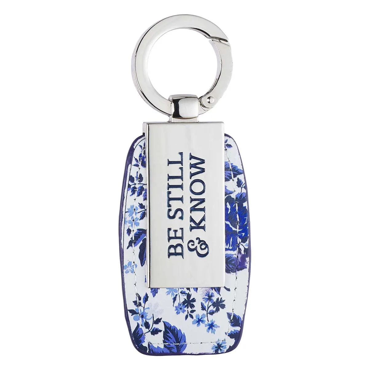 Be Still & Know Blue Floral Metal Keyring in Gift Tin - Psalm 46:10