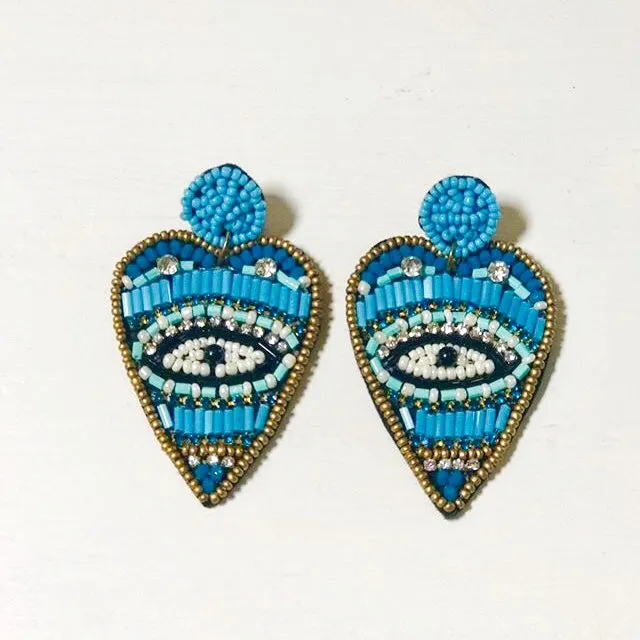 Beaded Heart Evil Eye Statement Earrings