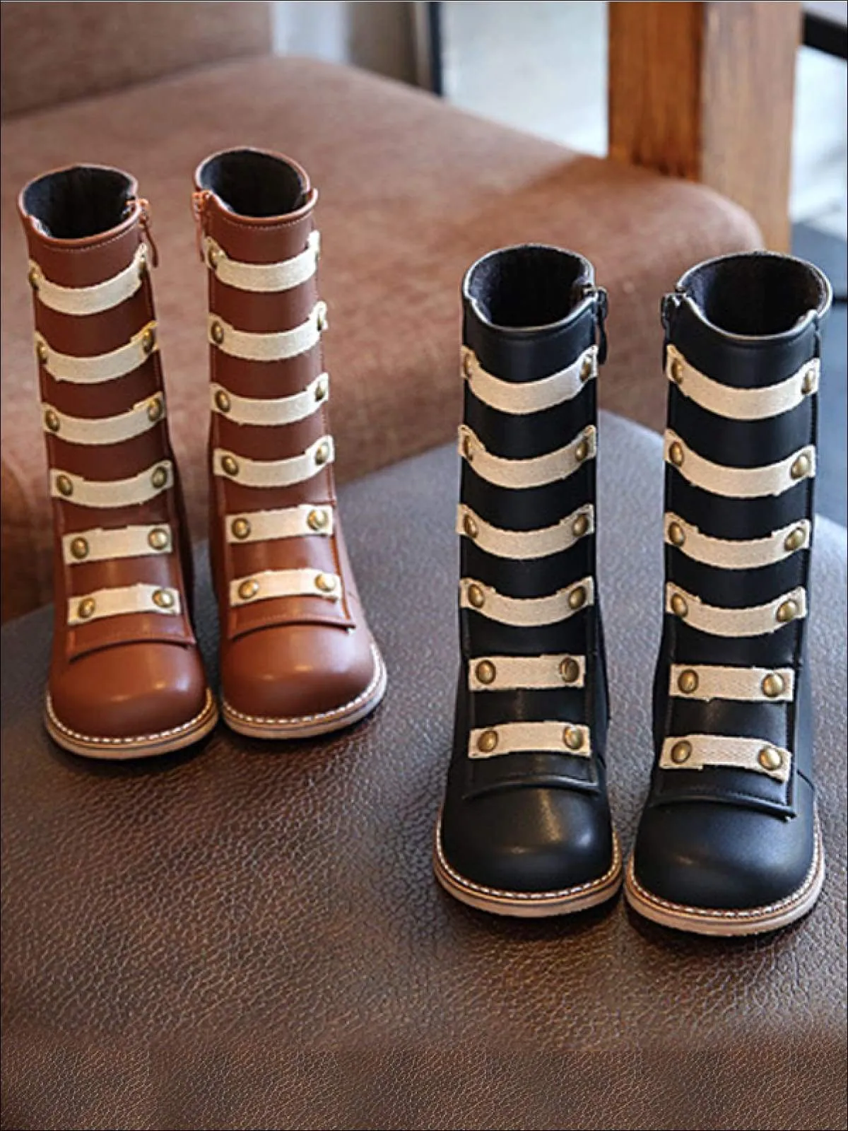 Black and Brown Military Style Boots By Liv and Mia