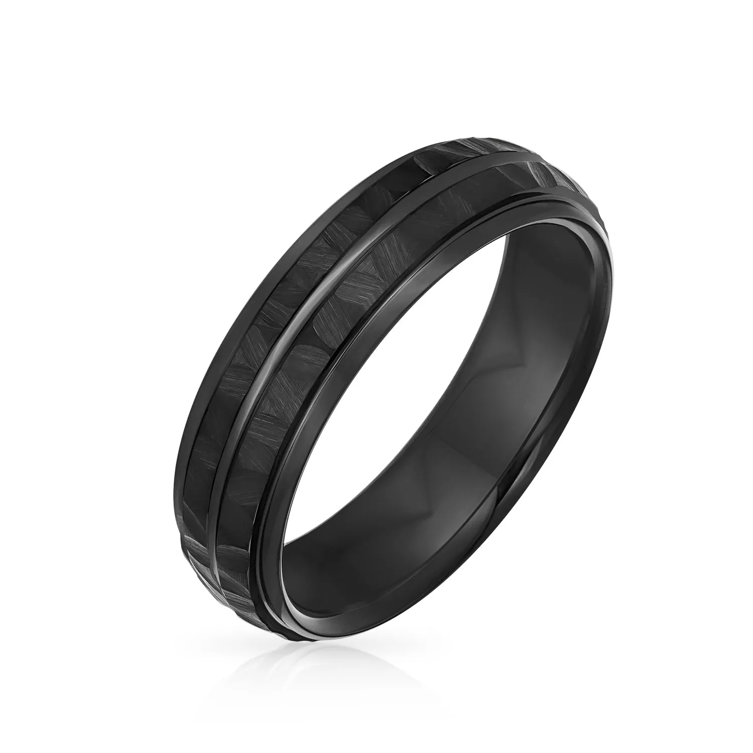 Black Silver Two Tone Stripe Wedding Band Titanium Ring For Men 6MM