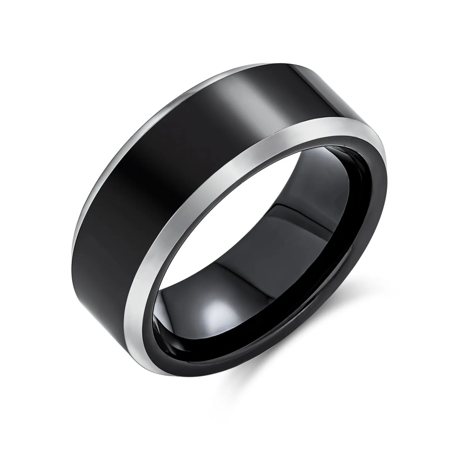 Black Silver Two Tone Stripe Wedding Band Titanium Ring For Men 6MM