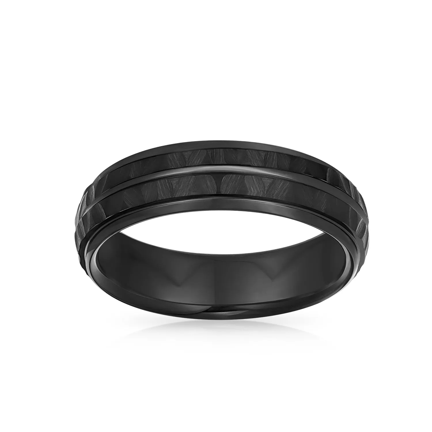 Black Silver Two Tone Stripe Wedding Band Titanium Ring For Men 6MM