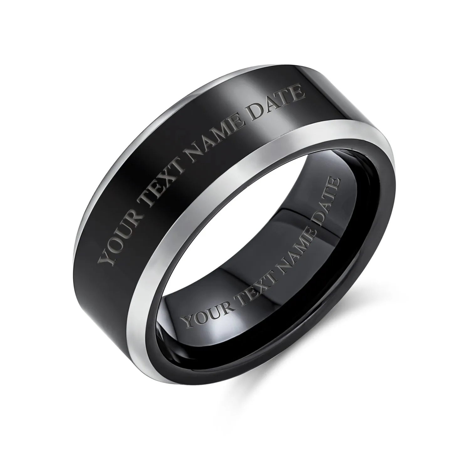 Black Silver Two Tone Stripe Wedding Band Titanium Ring For Men 6MM