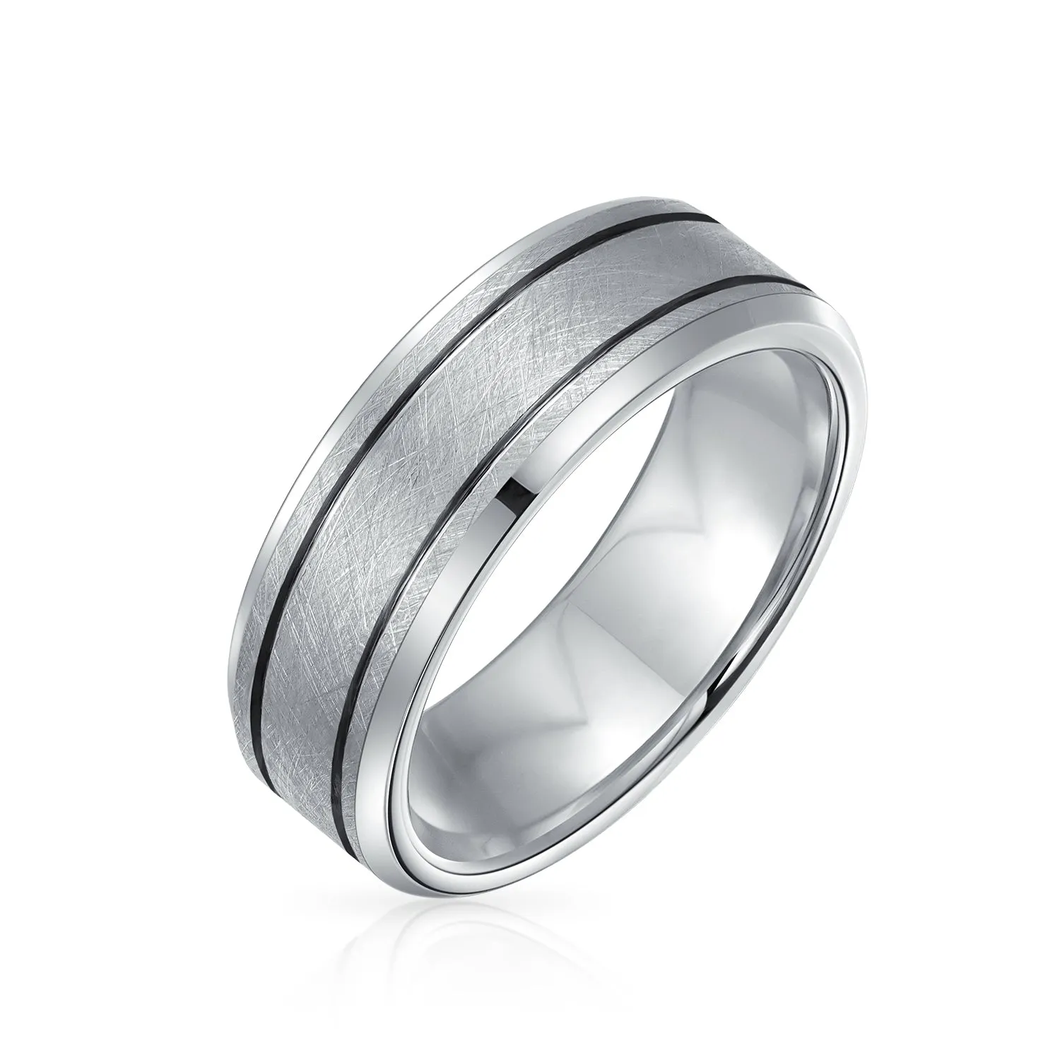 Black Silver Two Tone Stripe Wedding Band Titanium Ring For Men 6MM