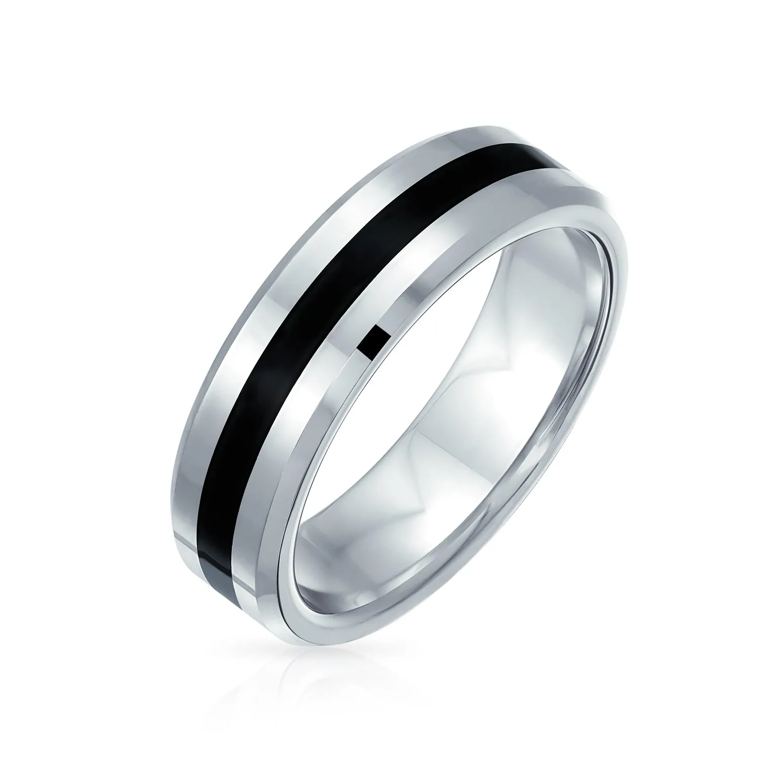 Black Silver Two Tone Stripe Wedding Band Titanium Ring For Men 6MM