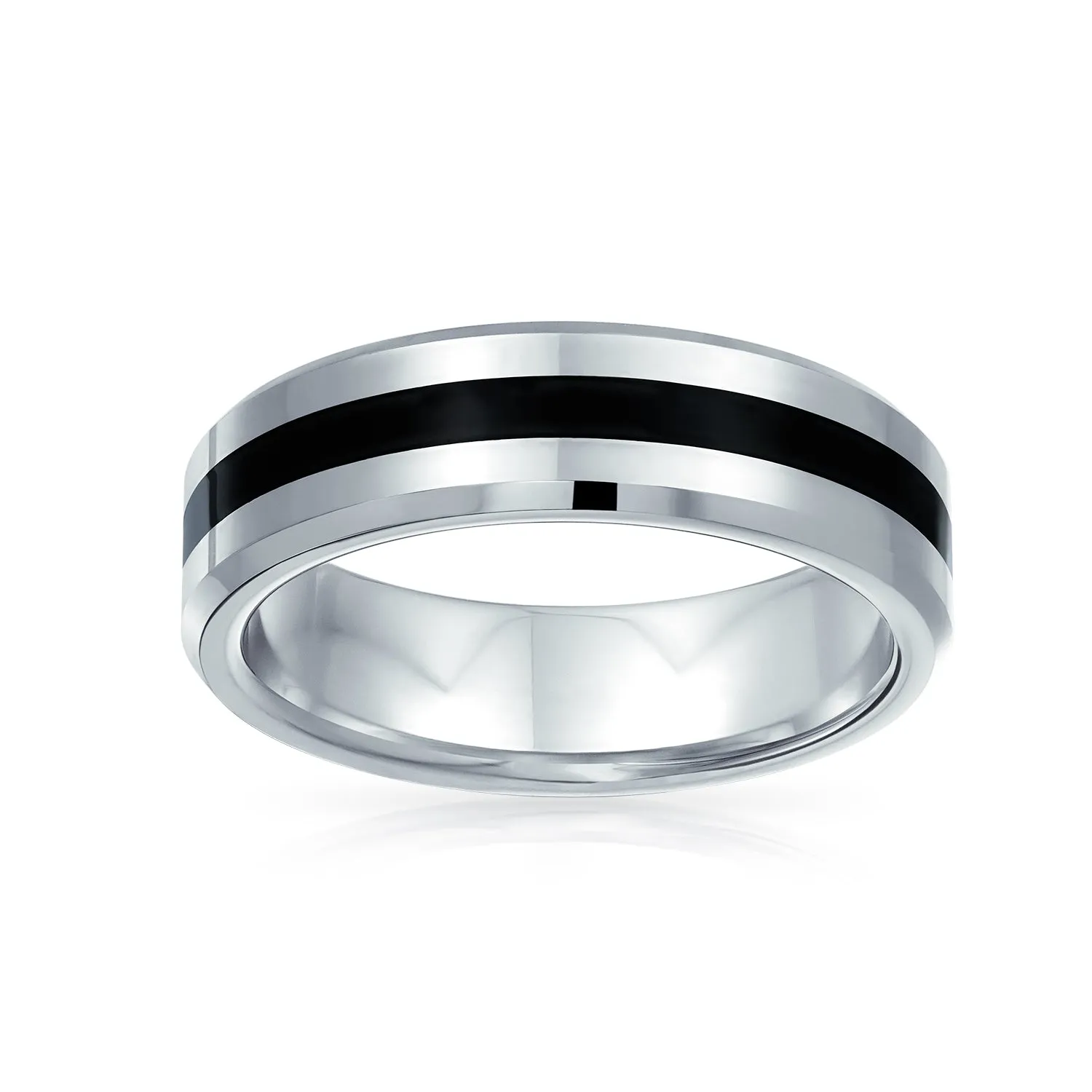 Black Silver Two Tone Stripe Wedding Band Titanium Ring For Men 6MM