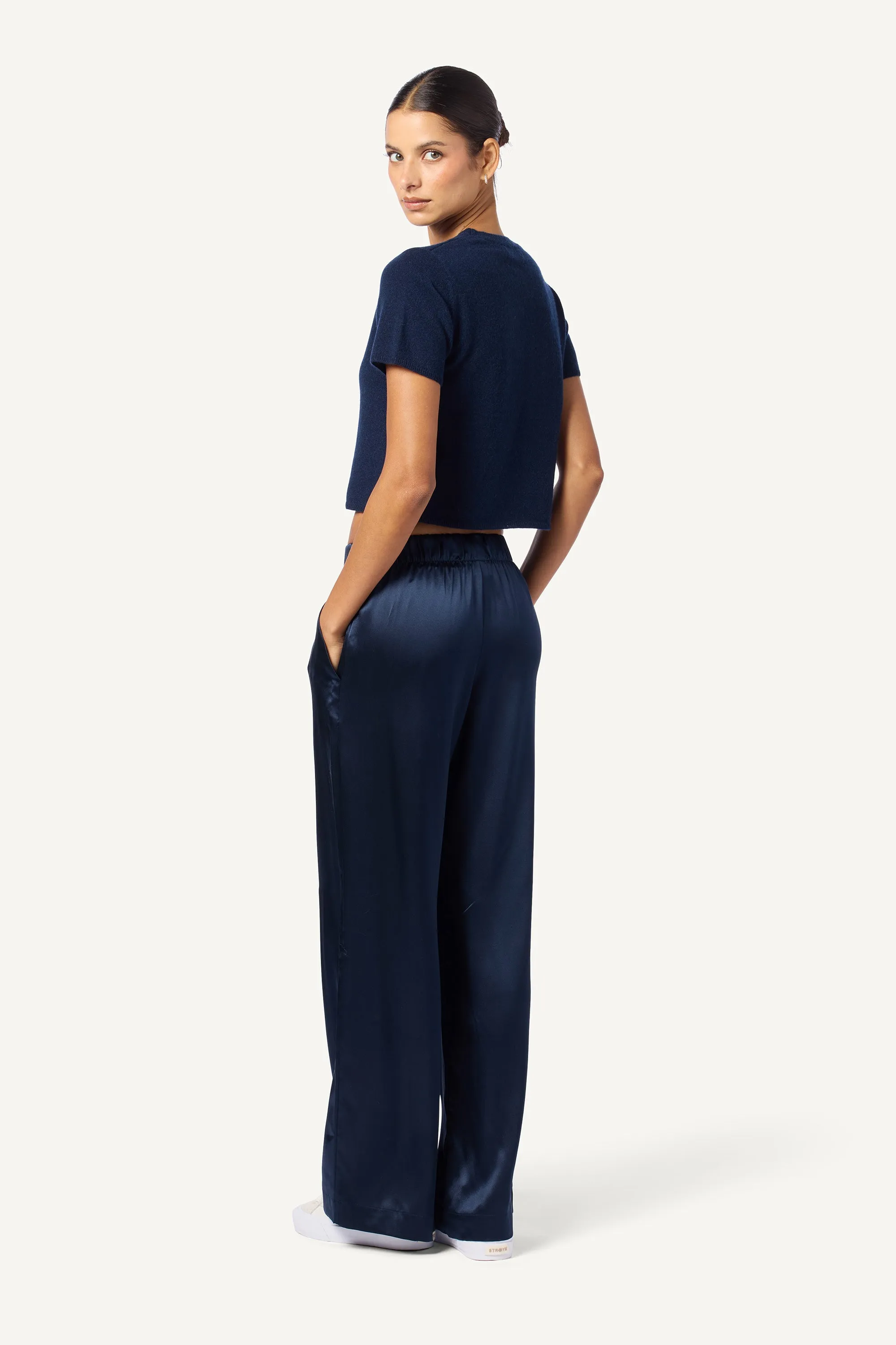 BRYNN  WIDE LEG SILK PANT  | MIDNIGHT NAVY