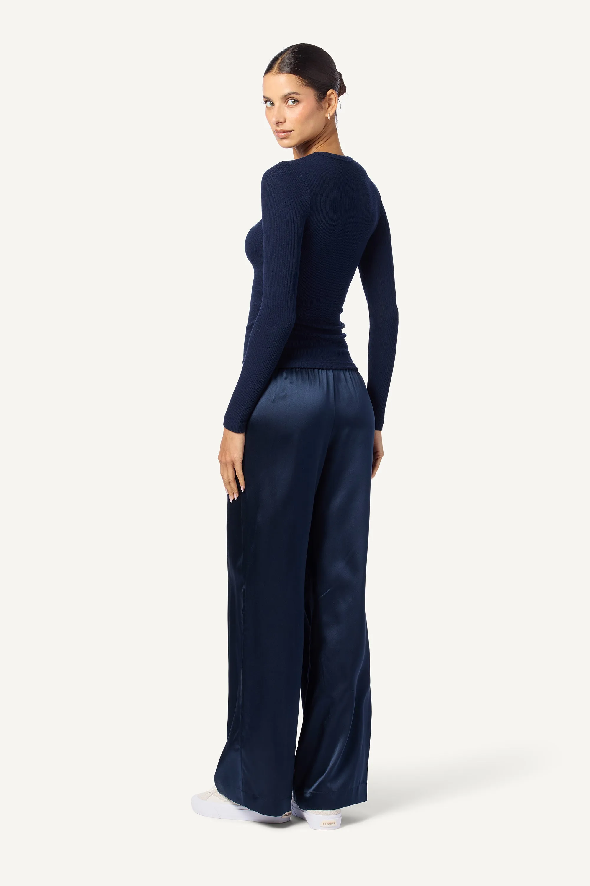 BRYNN  WIDE LEG SILK PANT  | MIDNIGHT NAVY