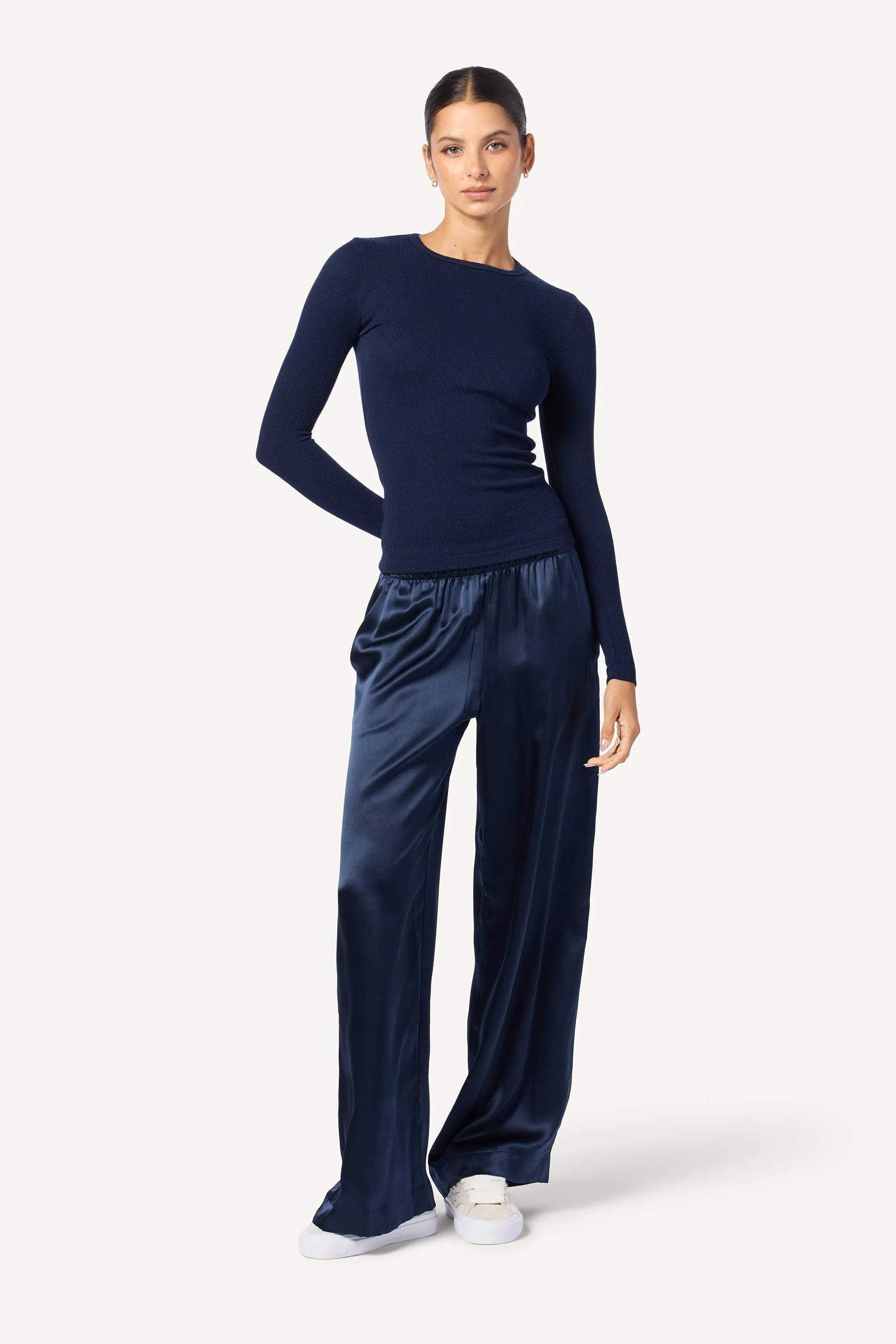 BRYNN  WIDE LEG SILK PANT  | MIDNIGHT NAVY