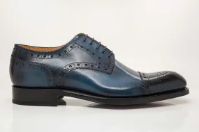 Burnished Calfskin Lace-Up Oxford Blue