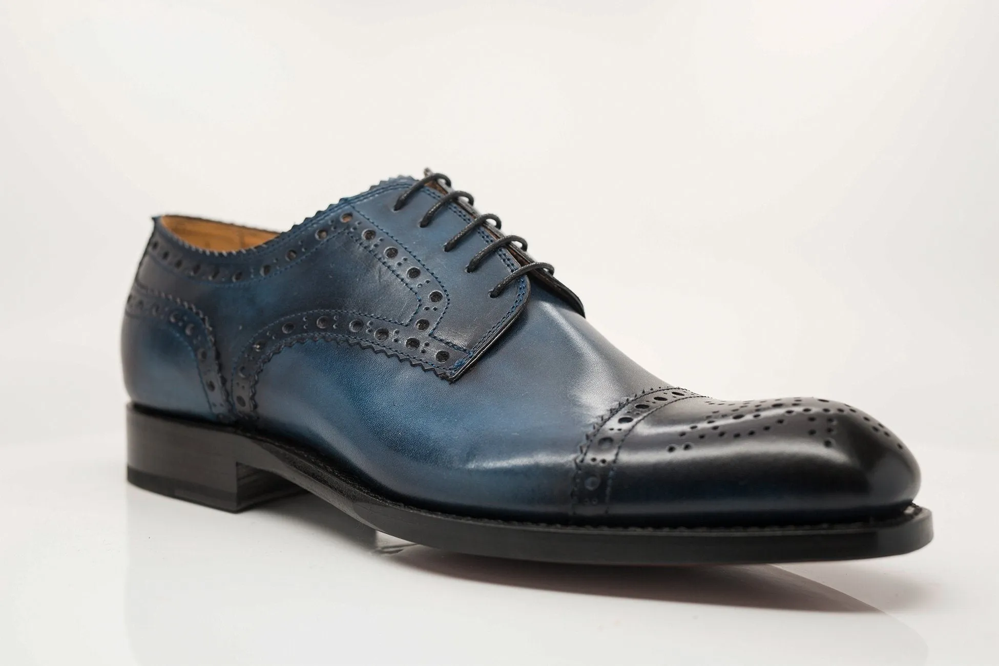 Burnished Calfskin Lace-Up Oxford Blue