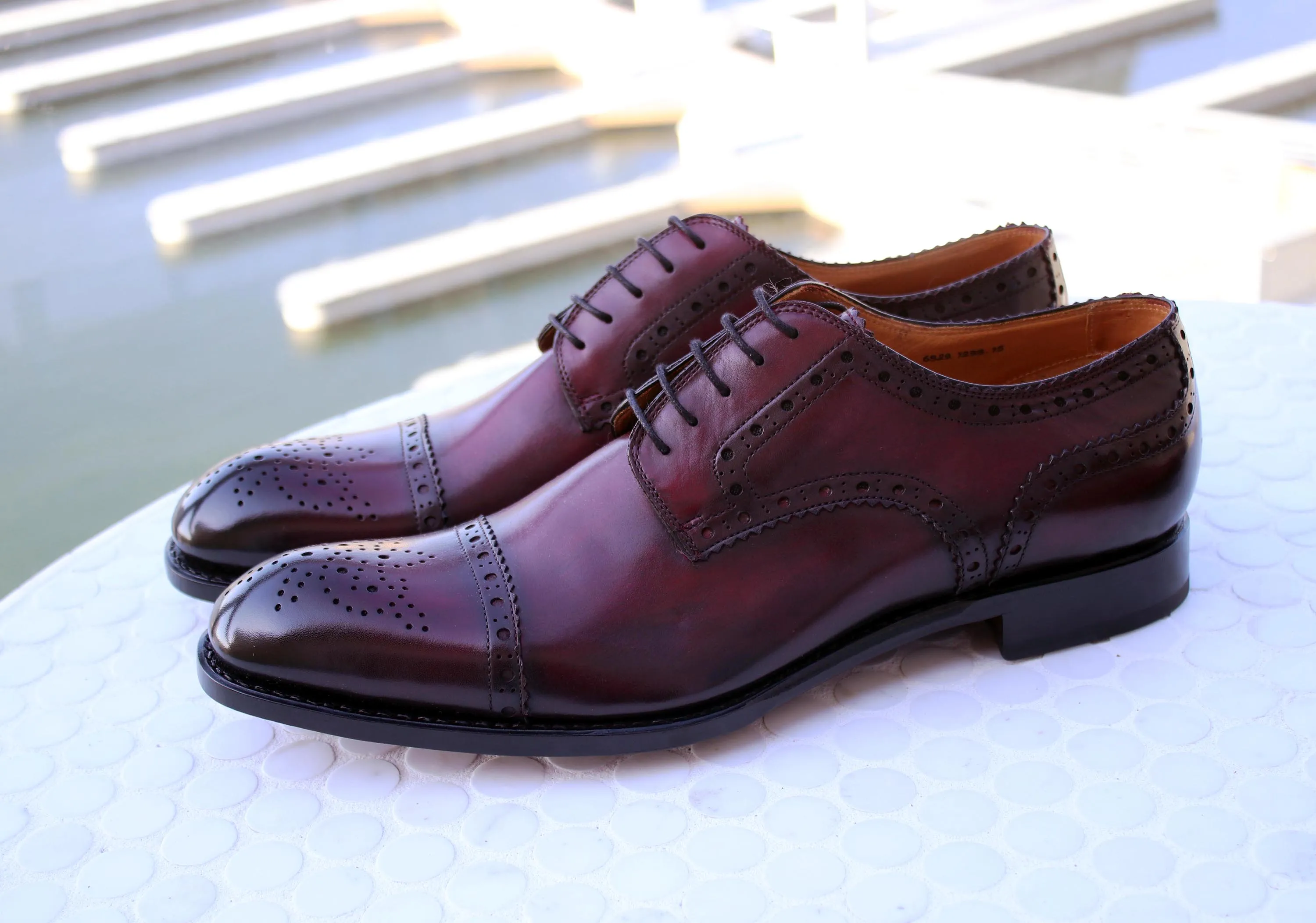 Burnished Calfskin Lace-Up Oxford Burgundy